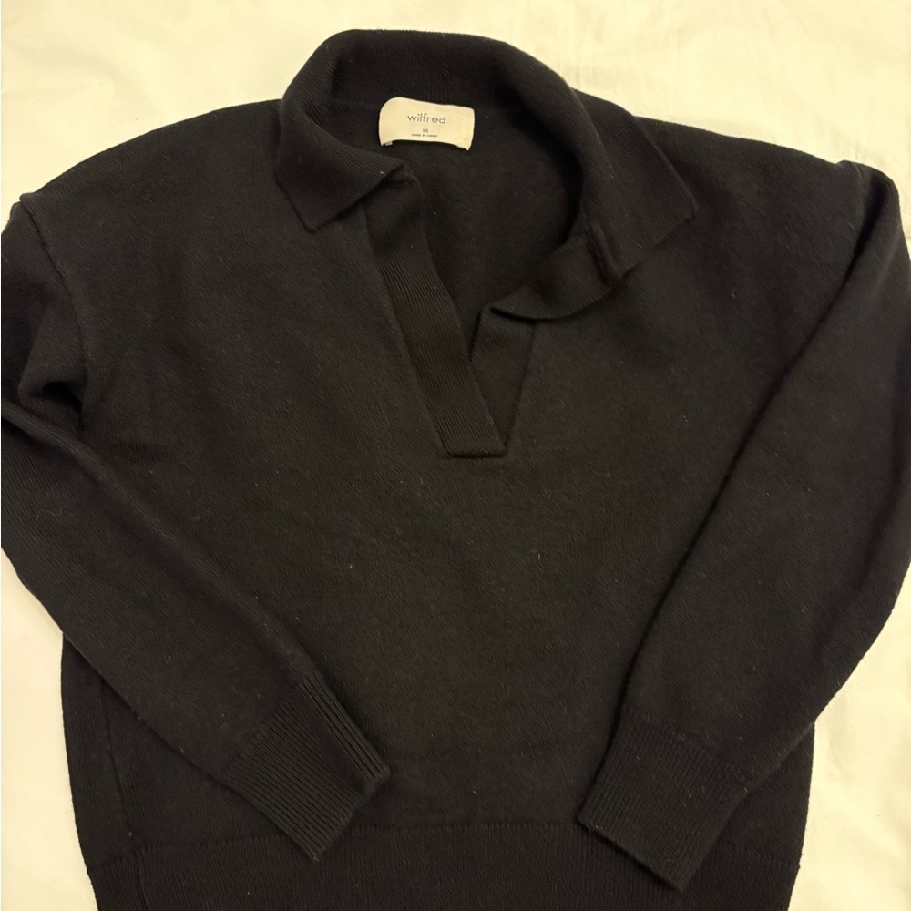 Aritzia Wilfred Clara merino wool black collared sweater XS